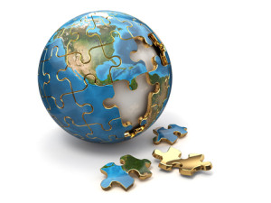 Concept of Globalization. Earth puzzle. 3d